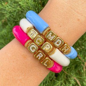 Handmade IVORY & Gold Custom Monogram Initial Bead Stretch Bracelet